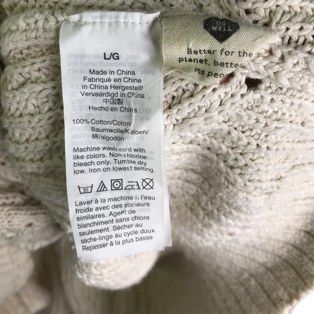 Madewell Cardigan Sweater Womens L Beige‎ Cable Knit Button Front Cotton Cozy